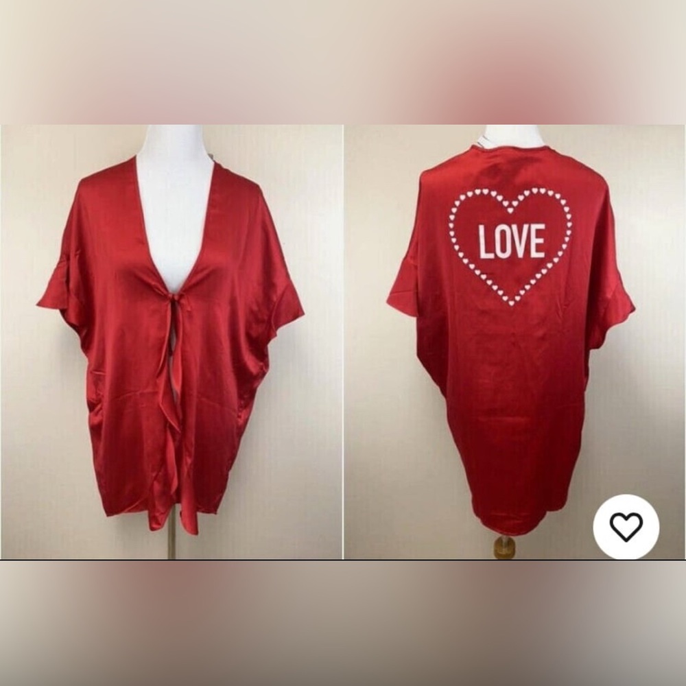 Vintage silk Victoria’s Secret Red Kimono Cardigan with Heart Design osfa